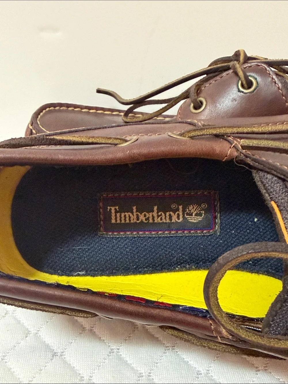 Timberland Men's Brown Leather Boat Shoes with Yellow Insoles. NWOT. Size 10.5